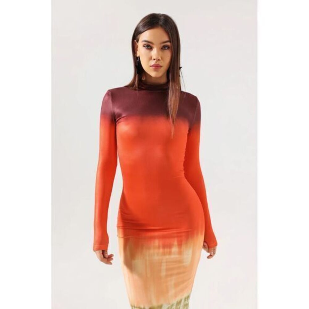 Commense Stunning Ombre Tie-Dye‎ Bodycon Dress Long Sleeve Maxi Party Cocktail S